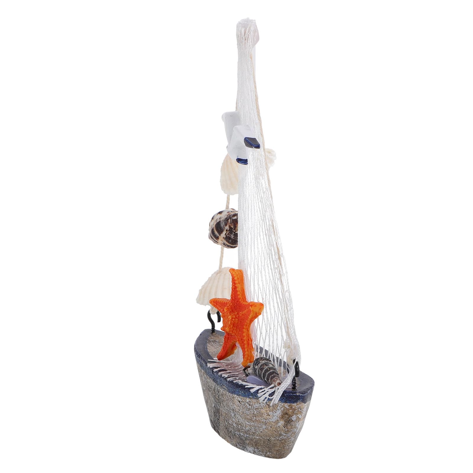 Homoyoyo Miniature Mediterranean Sailboat Model Ornament Nautical Boat Decoration Coastal Sea Shells and Marine Creature Theme Table Decor for Home Office Bathroom