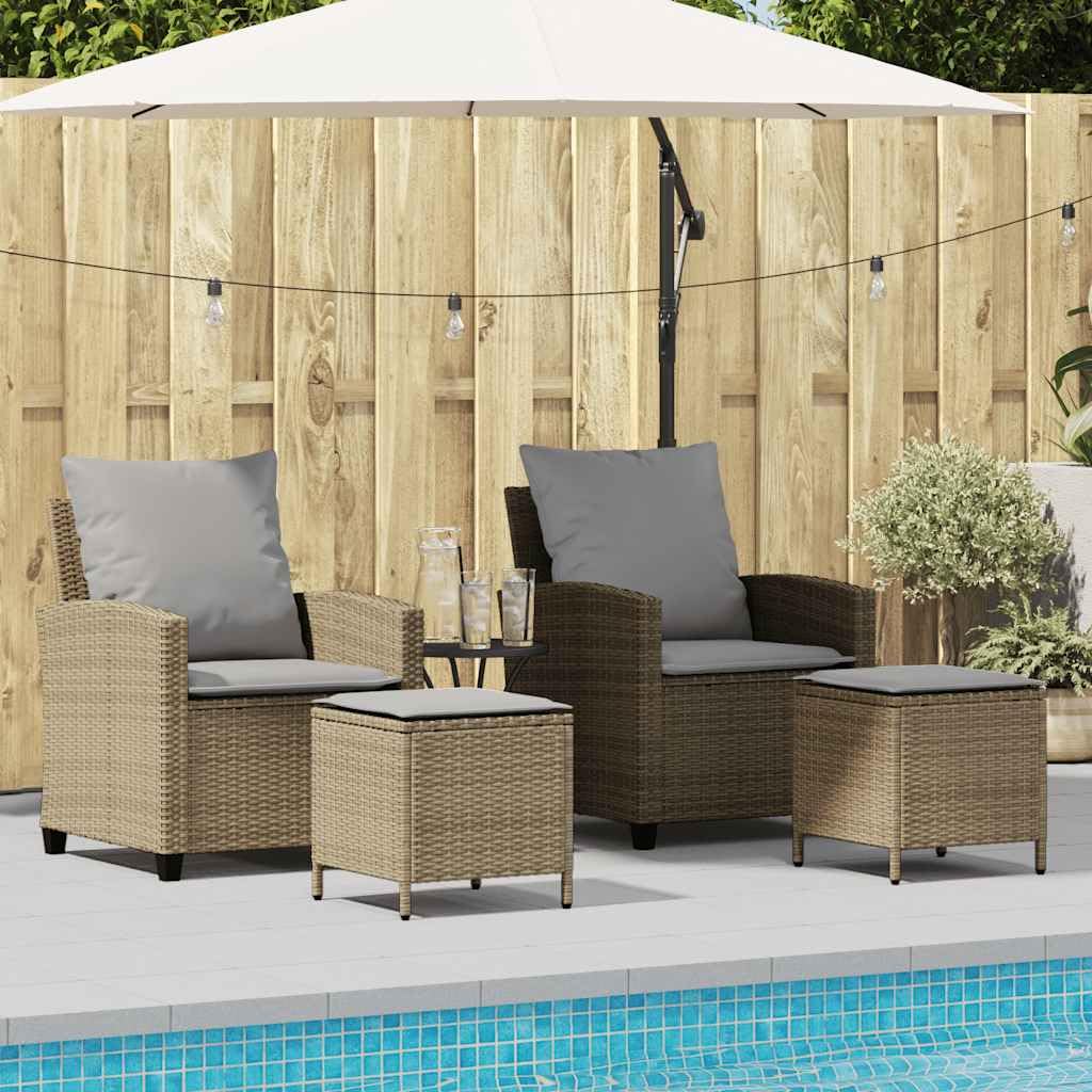 Set di 4 divani da giardino in polyrattan beige, resistente ai raggi UV, impermeabile, per balcone e terrazza, set lounge con cuscino, piedini regolabili, portata 110 kg