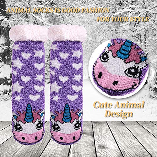 image for LANLEO Womens Cute Cartoon Animal Fuzzy Slipper Socks Winter Soft Warm