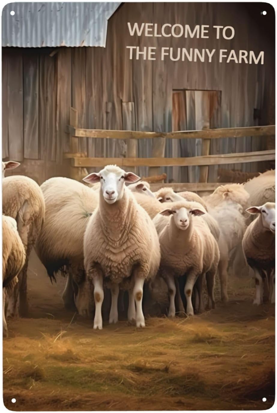 Welcome To The Funny Farm Sheep Metal Tin Sign, Wall Decor For Home Office Bar Garden Man Cave, Metal Tin Signs 8x12 Inch