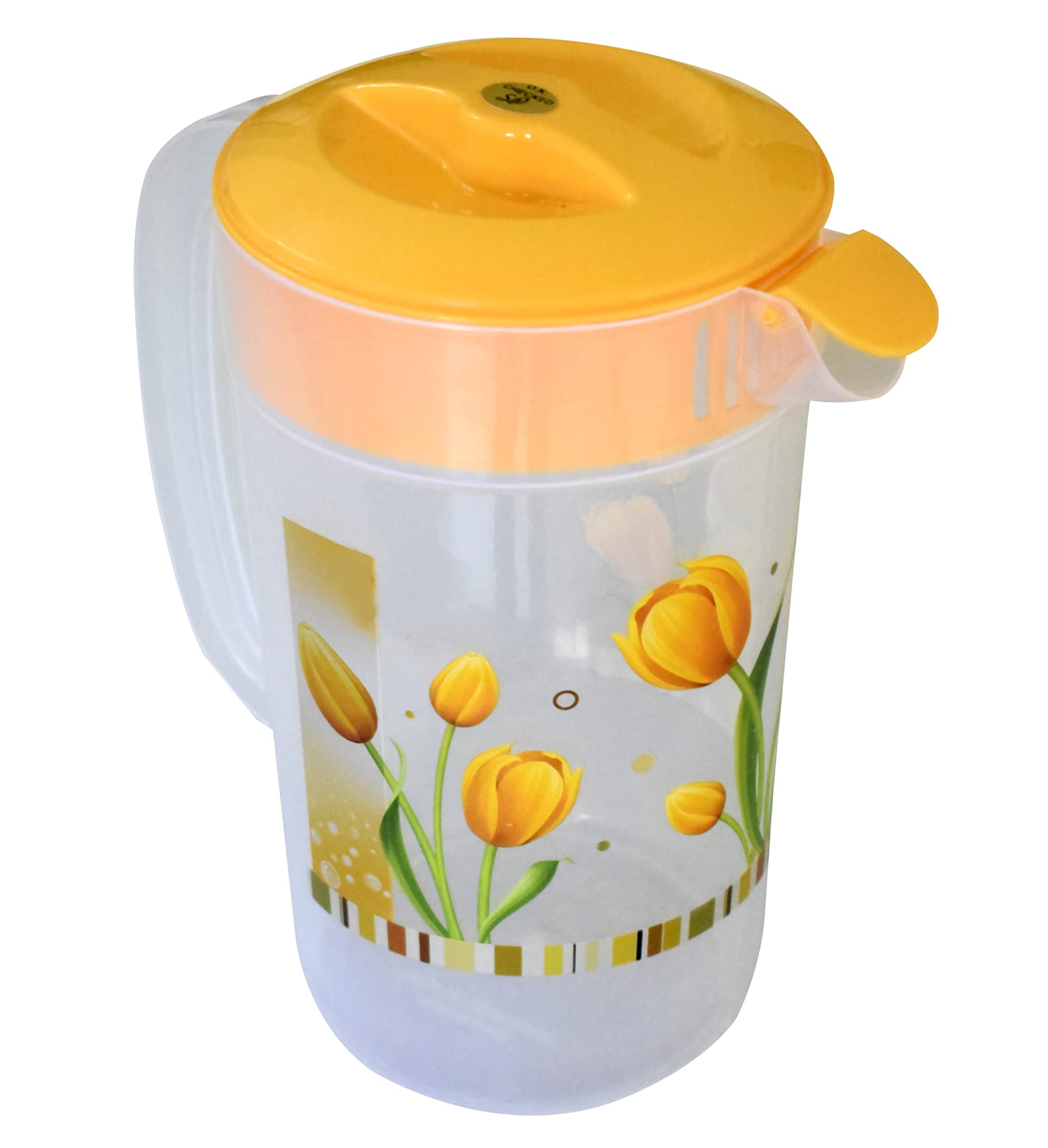 Kuber Industries Flower Printed Plastic Water & Juice Jug, Drinking Beverage Jug,with Lid for Daily Uses, 2.4 LTR (Orange)-HS42KUBMART25246