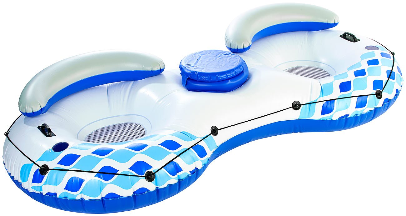 infactory Schwimmring 2 Personen: 2-Personen-Poolbar mit Getränkefach und Rückenlehne, bis 160 kg (Schwimmreifen für 2, Schwimminsel, Kühl)