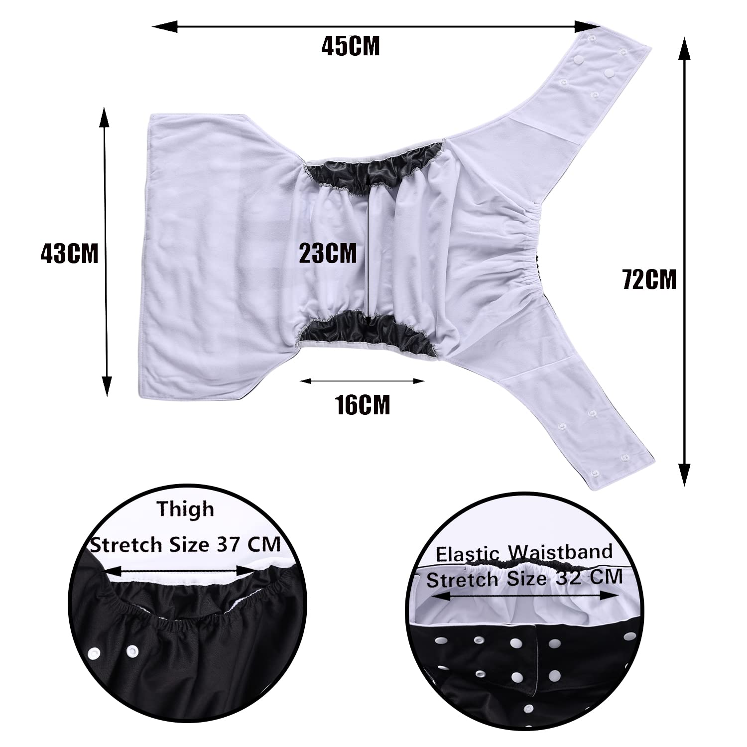 CutiePlusU Couche Lavable Adulte Réglable Réutilisable Respirant Étanche - Noir