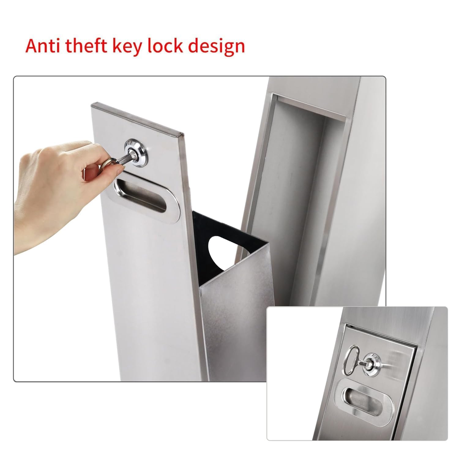 Cubo de basura vertical de acero inoxidable con 4 entradas, 120 cm, para exteriores, con cierre