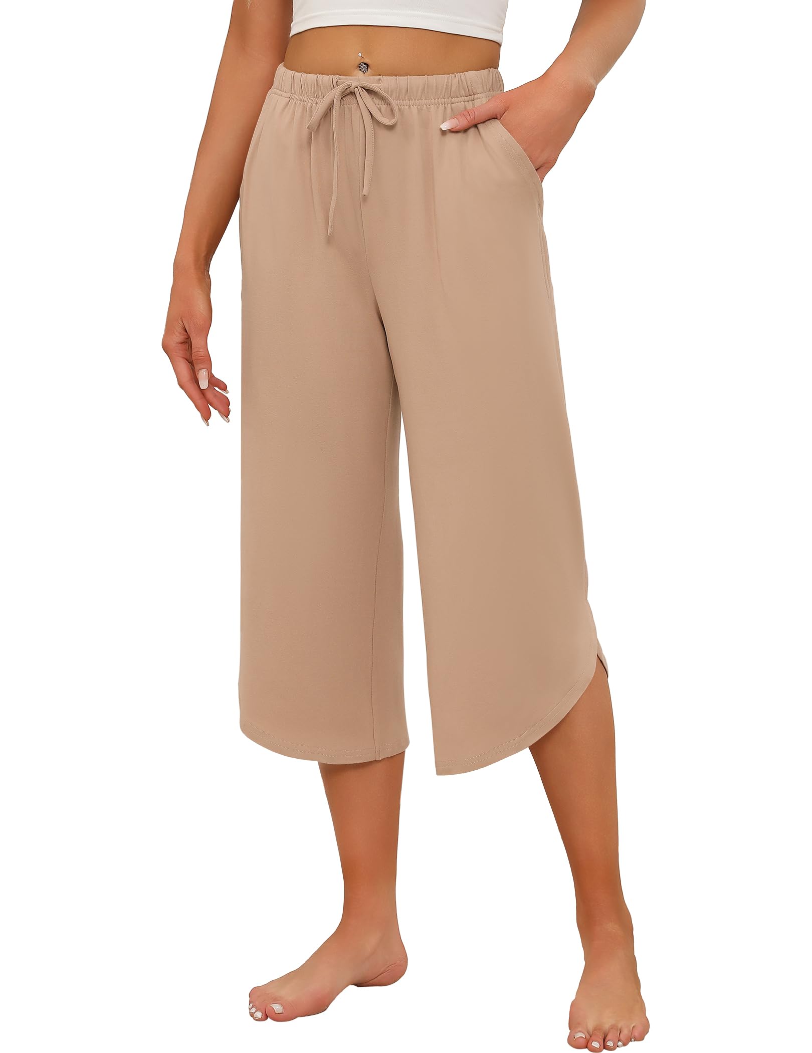 Ekouaer Womens Pajama Pants Capri 2026 Wide Leg Lounge Pj Pants Summer Comfy Drawstring Pajama Bottoms with Pockets