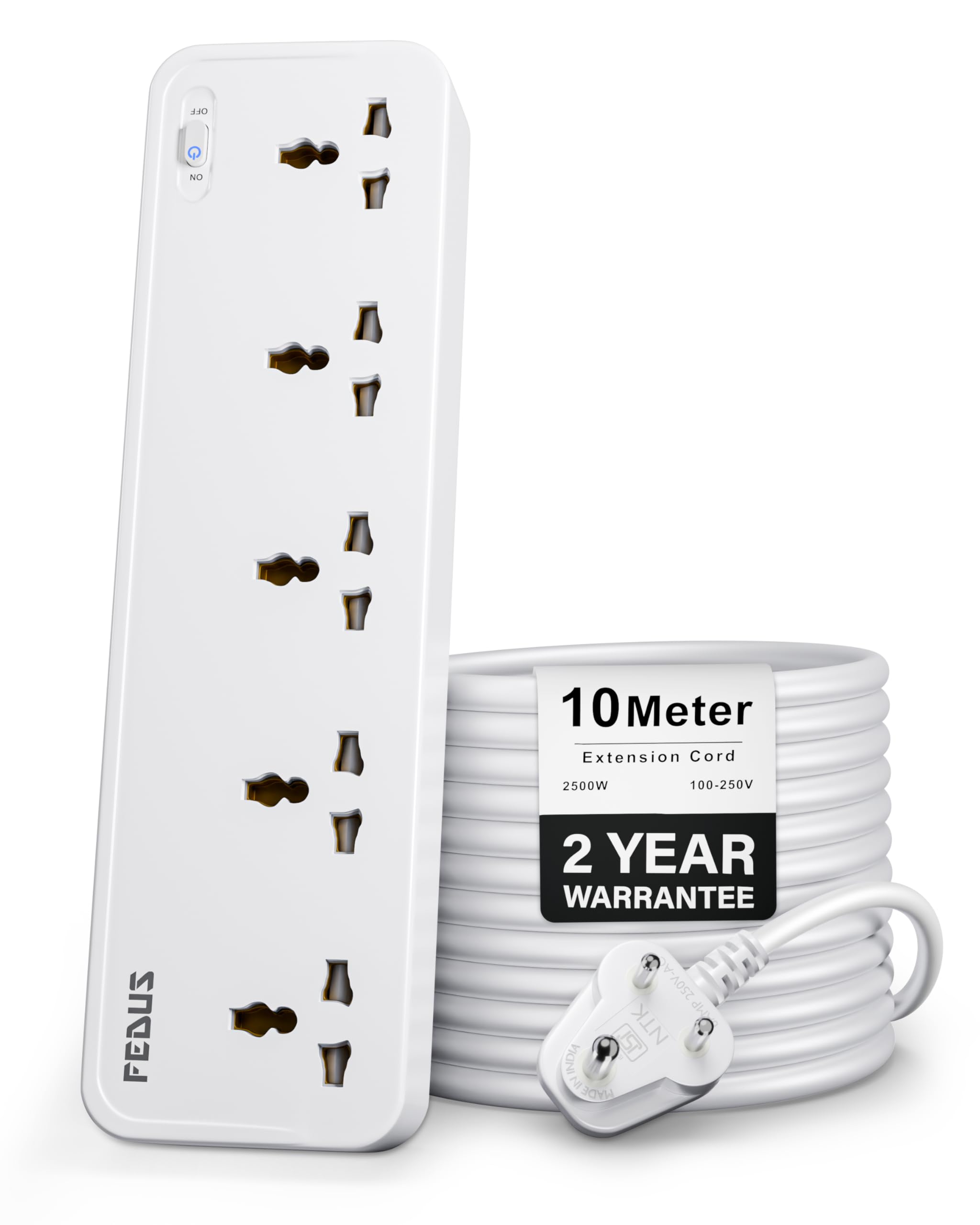 FEDUS Surge Protector, 5 Universal Sockets with Individual Switch, 10 Meter 32 Feet Long Cable, Extension Board Cord, Automatic Overload Protection, Fireproof Power Strip Switch Board, Spike Guard-image-40