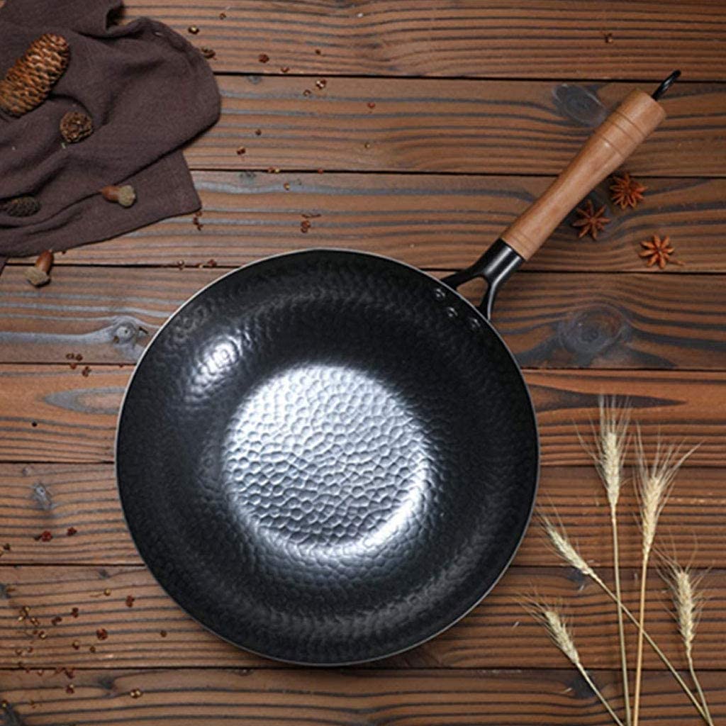 Ferro Wok, Pentola Multifunzione Eless, Stile Retro, Antiaderente, per Cucina, Fornelli E Induzione Universale (30Cm)