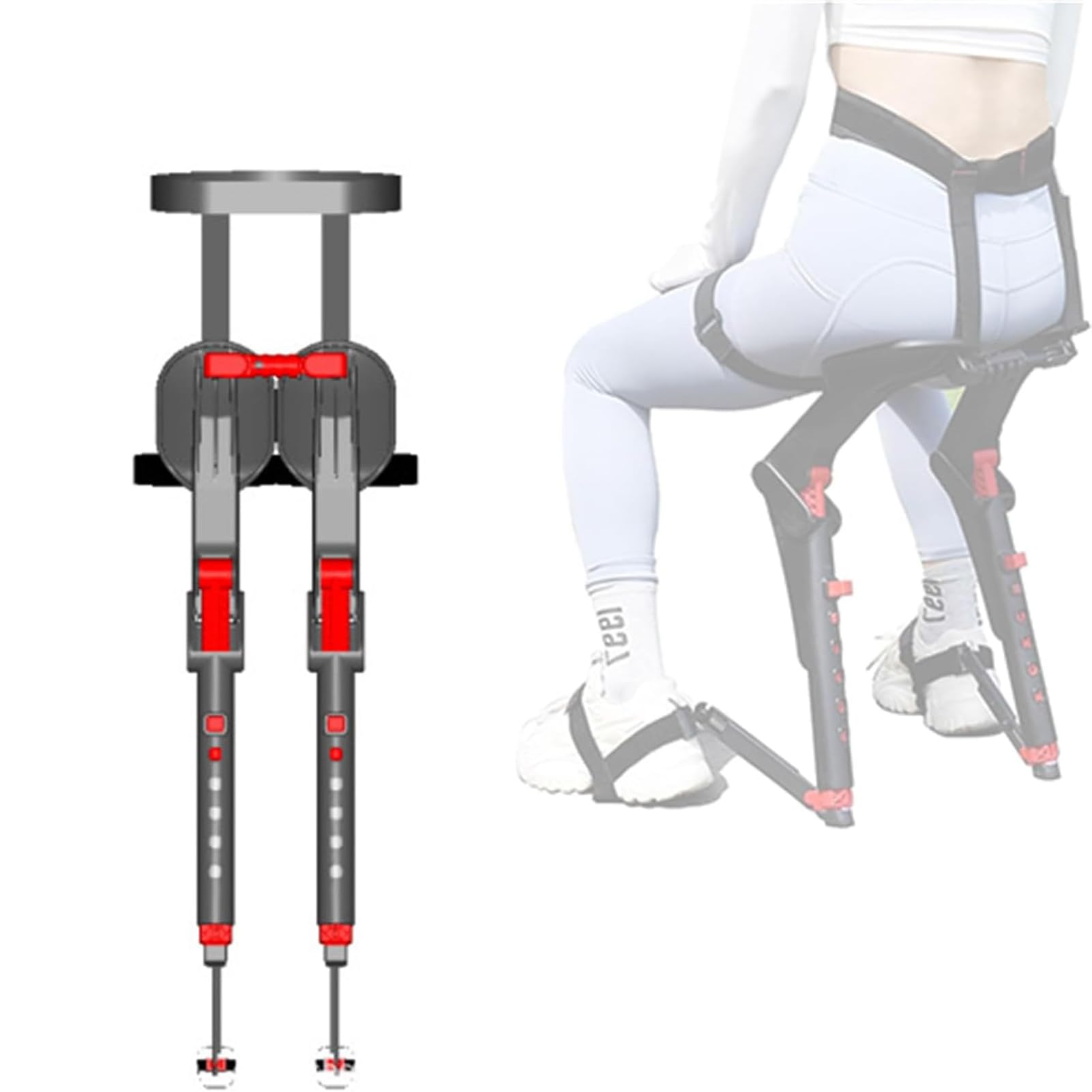 Sgabello Regolabile Indossabile Invisibile Sedia da Viaggio Esoscheletro Levitazione, Sedile Ergonomico Leggero per Lavoro Metropolitana Carico 280Lbs