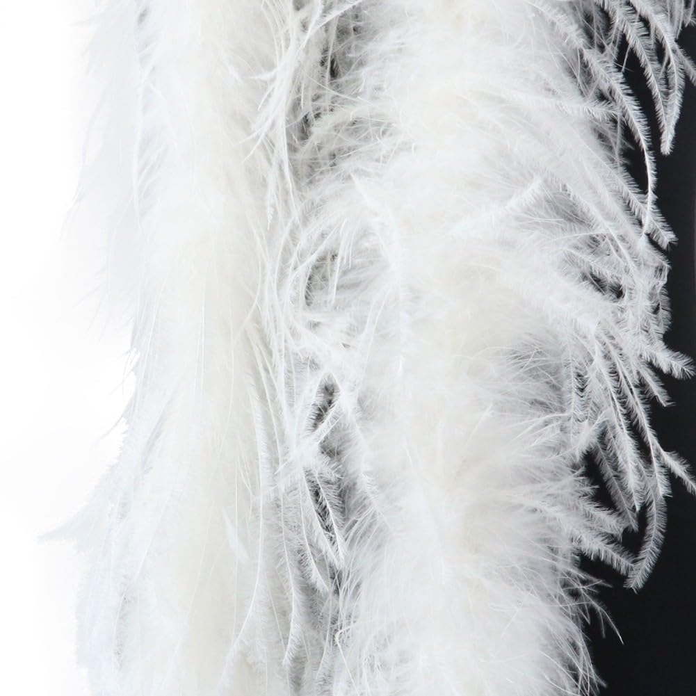 Feather Boa, 2M Ostrich Feather Trim, Decorative Shawl Scarf For Dress Shirt Top Hat Accessories Crafts(White)