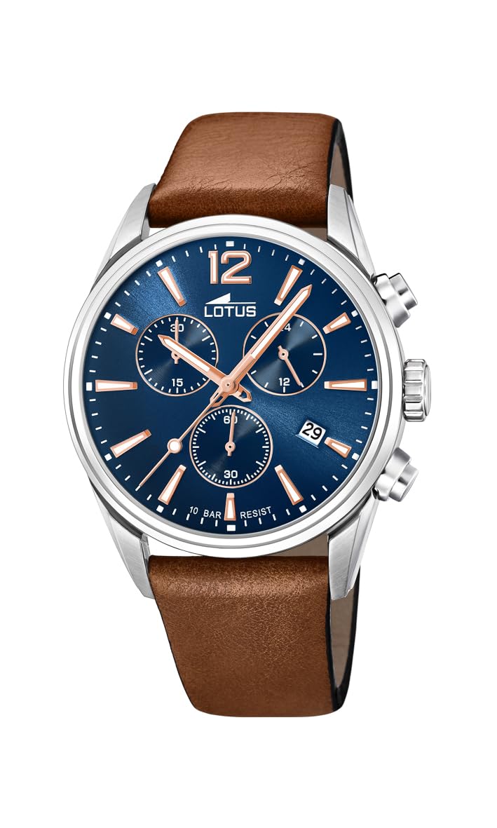 LOTUS Reloj Hombre 18691/2 Chrono Caja de Acero Inoxidable 316l Plateado Correa de Cuero Marrón