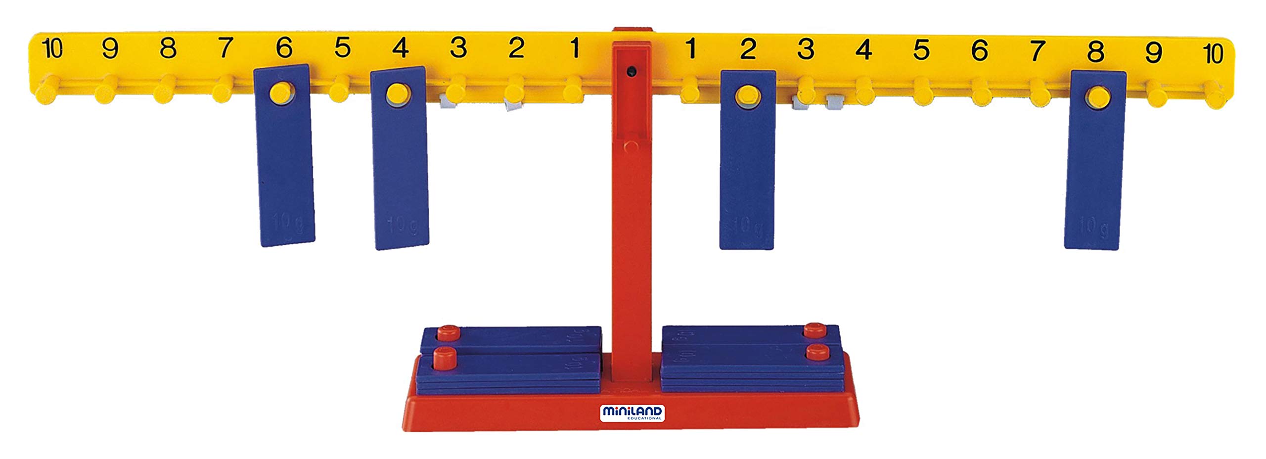 Set Bilancia Matematica Miniland 95030, Con 20 Pesi E Ganci, Per Bambini 5-8 Anni, Multicolore, Lunghezza 95 Cm - 3