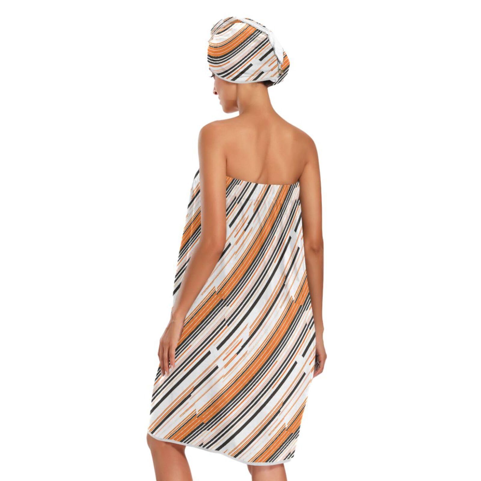 Black Oringe Stripe ręcznik do spa dla kobiet 3 zestawy regulowany szybkoschnący ręcznik do owijania ciała dla kobiet spa, szlafrok + suszenie włosów + opaska na głowę