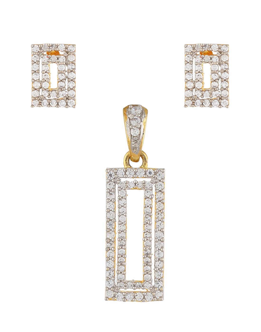 VAMAWomens Fashions Gold & Rhodium Plated Cubic Zirconia (CZ) Grant Diamond Finish Pendent Earring Jewellery Set + Free Chain - Online Shopping for Jewellery