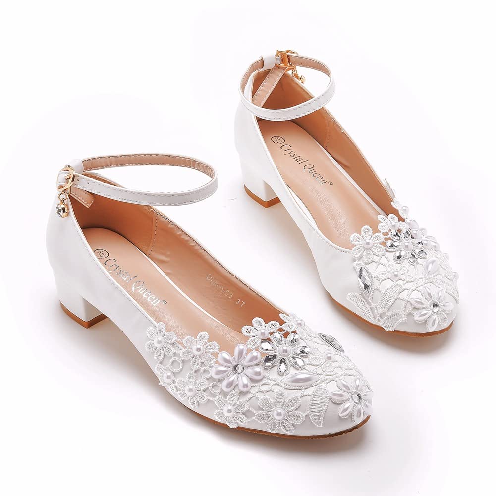 Cylele Mgg Damen Brautschuhe 3 cm High Heel Sandalen Brautjungfer Hochzeit Ein Wort Schnalle Spitzen Perlen Stöckchen High Heels