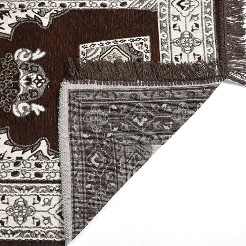 Image of Velvet Floral Janamaz Mat | Prayer Mat /Meditation Janamaz for Namaz /Meditation Mat /Muslim| Size 27x50| Washable Soft Prayer Mat (Coffee - Beige)