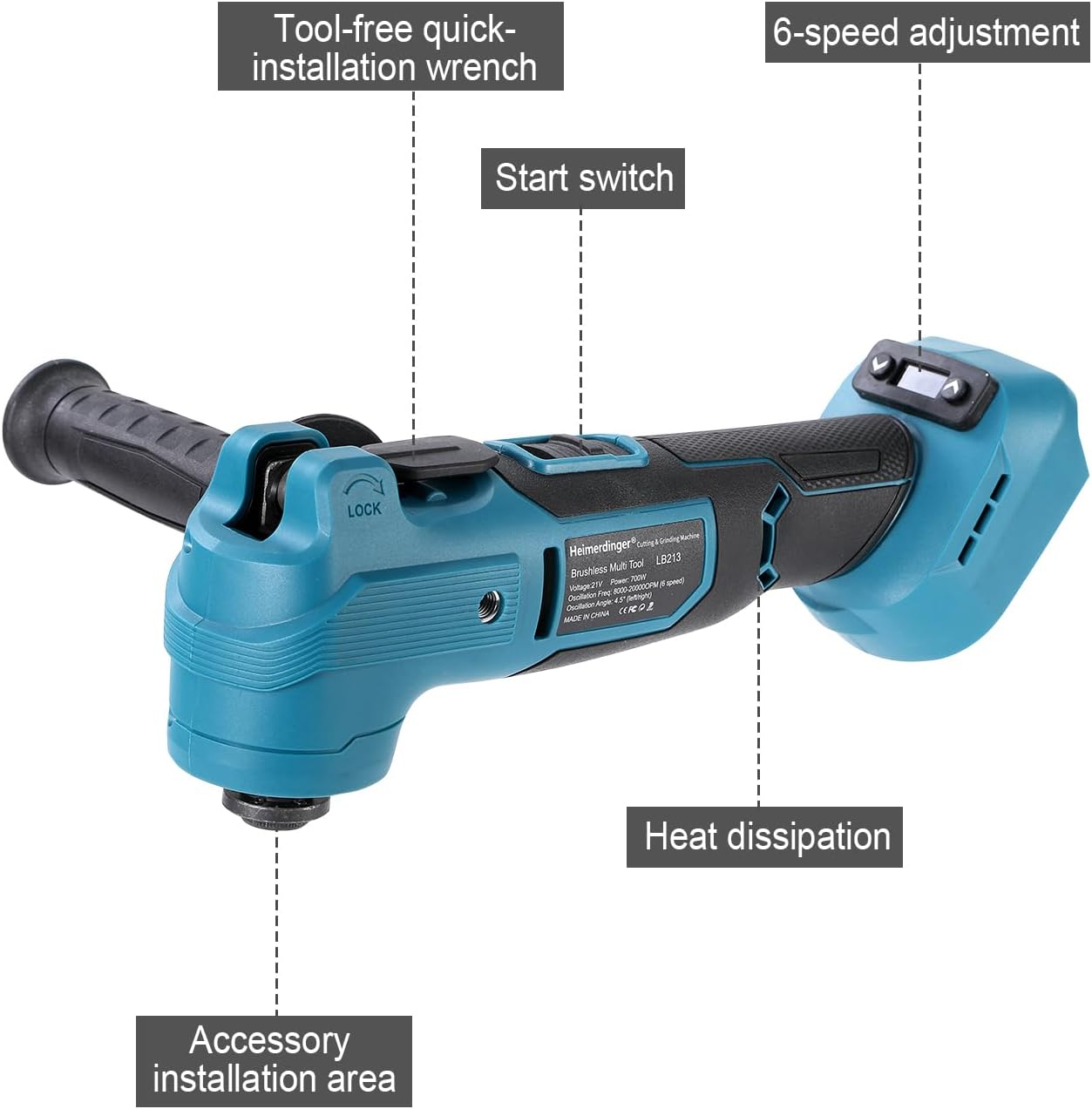 Brushless Cordless Oscillating Multi-Tool with Anti-Vibration Technology, 6-Speed (8000-20000 OPM), Compatible with Makita 18V Battery, Ideal for Sanding, Cutting,Polishing