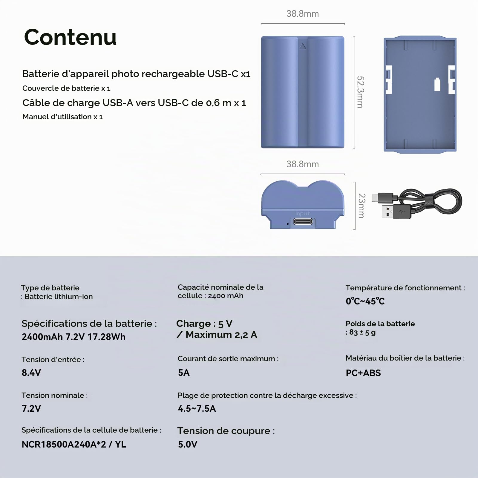 SMALLRIG NP-W235 Batterie 2400mAh pour Fujifilm XS20/X-T5/X-T4/GFX 100S, Batterie Rechargeable pour Camera avec USB-C 2.5h Charge Rapide pour Fujifilm XS20, X-T5, X-T4, X-H2S, X-H2, GFX 50S II - 4266