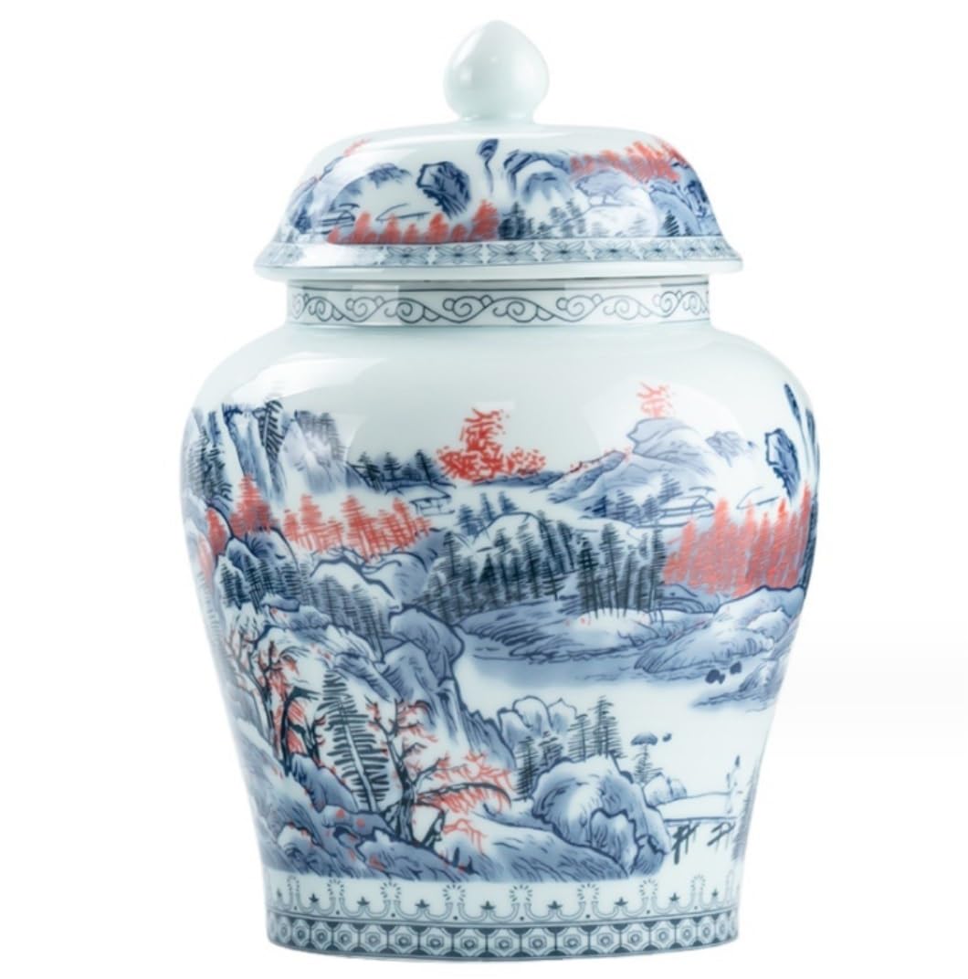 SBJKLYRN ceramic jar， Decorative Ginger Jars Ancient Chinese Porcelain Ceramic Temple Jar with Sealed Lids Home Kitchen Dining Temple Jar(17 * 25cm)