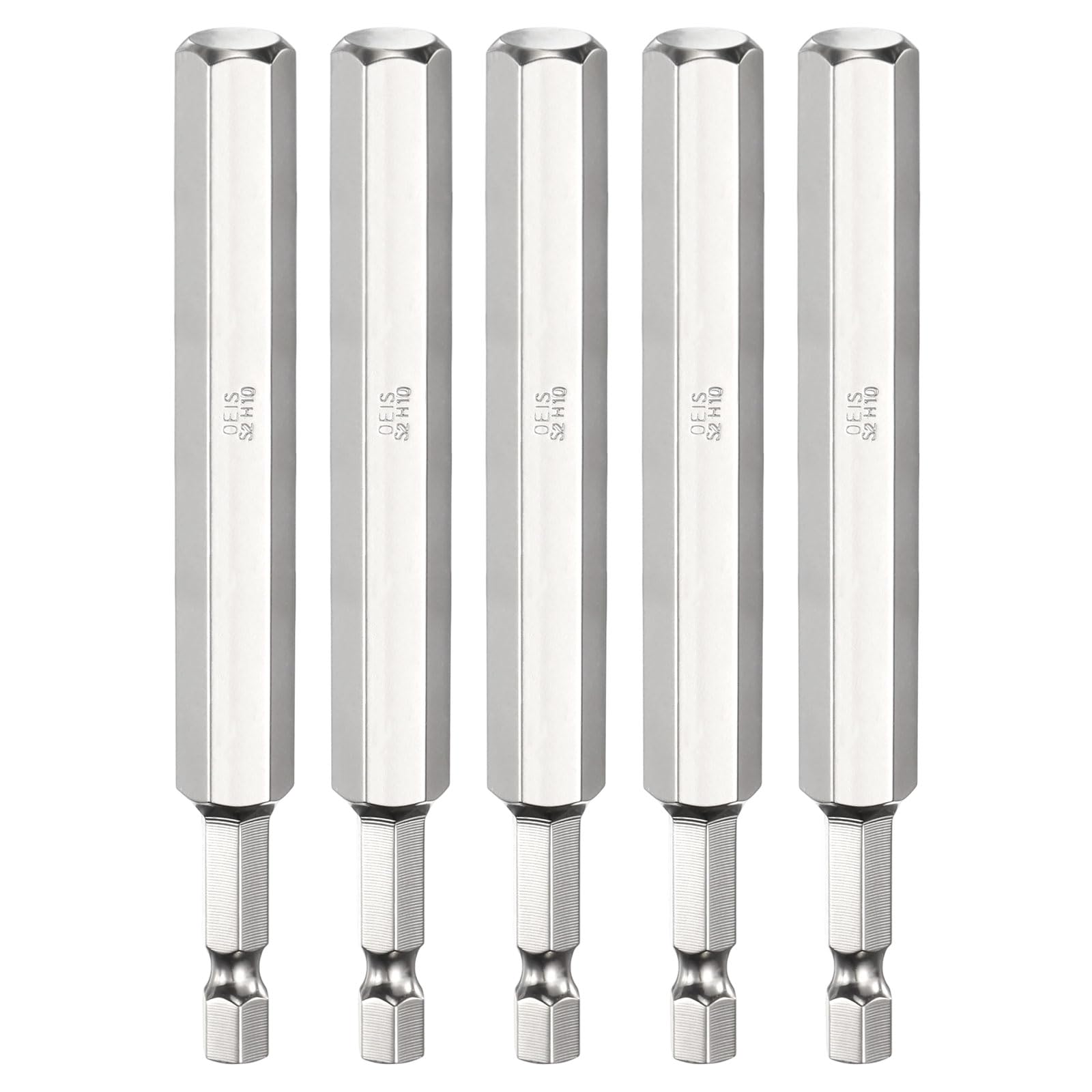 sourcing map 5pcs H10 Hex Head Screwdriver Bit 10mm Metric Flat Tip 1/4" Hex Shank 100mm (4") Long Magnetic Hexagonal Screw Drill Bit Wrench Chrome Plated Power Driver Socket