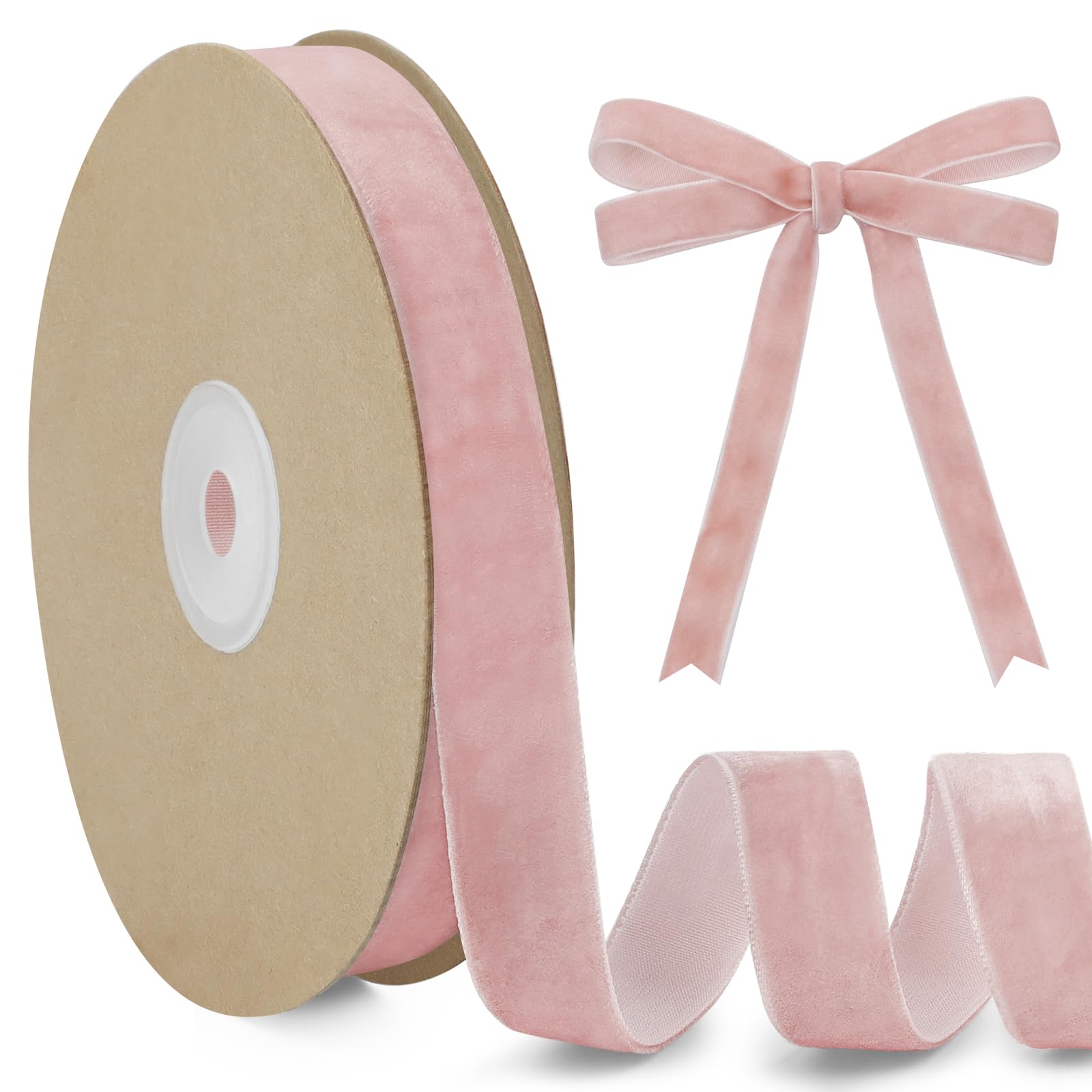 LEREATI Light Pink Velvet Ribbon 15mm x 10m, Vintage Thick Single-Sided Gift Wrapping Ribbon for Wedding Flower Bouquet, Wreath, Bow Making, DIY Crafts, Home Decor