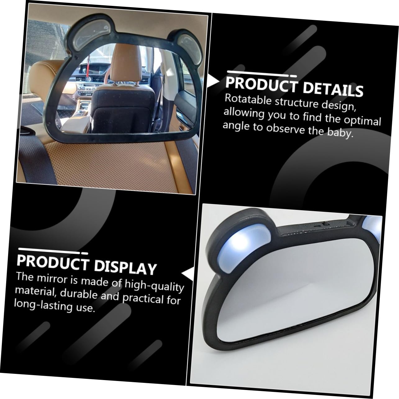 Miroir Rétroviseur Voiture Ajustable Observation Siège Arrière et Facile à Installer pour Jeunes Parents