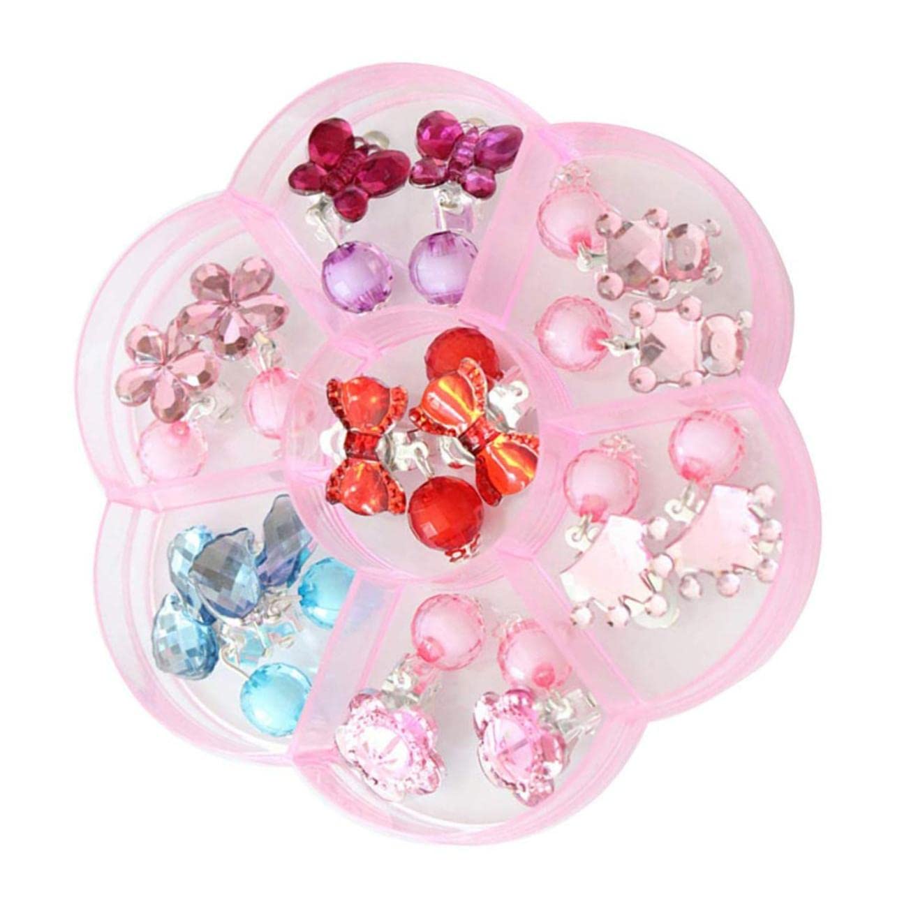 HONMEET Girls' Earring Clip Storage Box Set of 7 Fashionable Earrings for Boys and Girls for Dress-up Parties