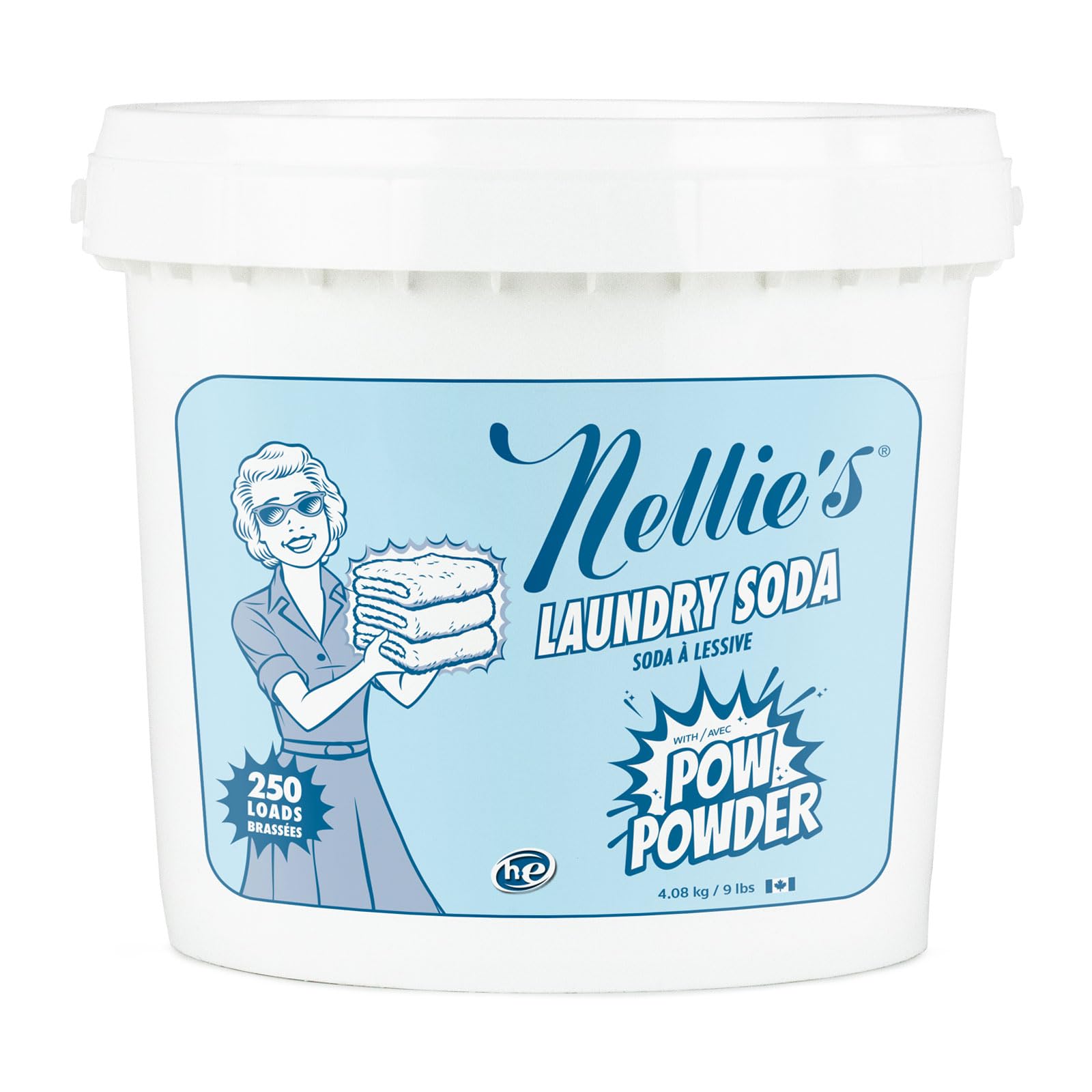 Nellie's Laundry Soda with POW Powder - 250 Loads - Environmentally Conscious Laundry Detergent with Stain-Fighting Active Enzymes - High-Efficiency, Gentle on Skin and Environment - (Made in Canada)