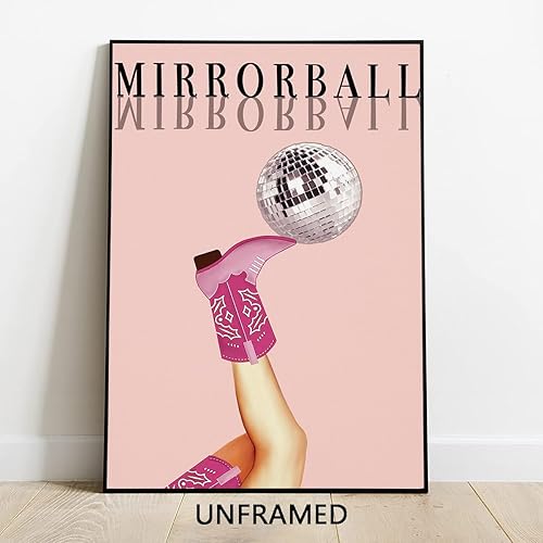 Miniatura 2 de Cyprethy Funky Mirrorball - Lienzo decorativo para pared, póster de decoración de botas de vaquera occidental, arte de pared femenino rosa intenso,