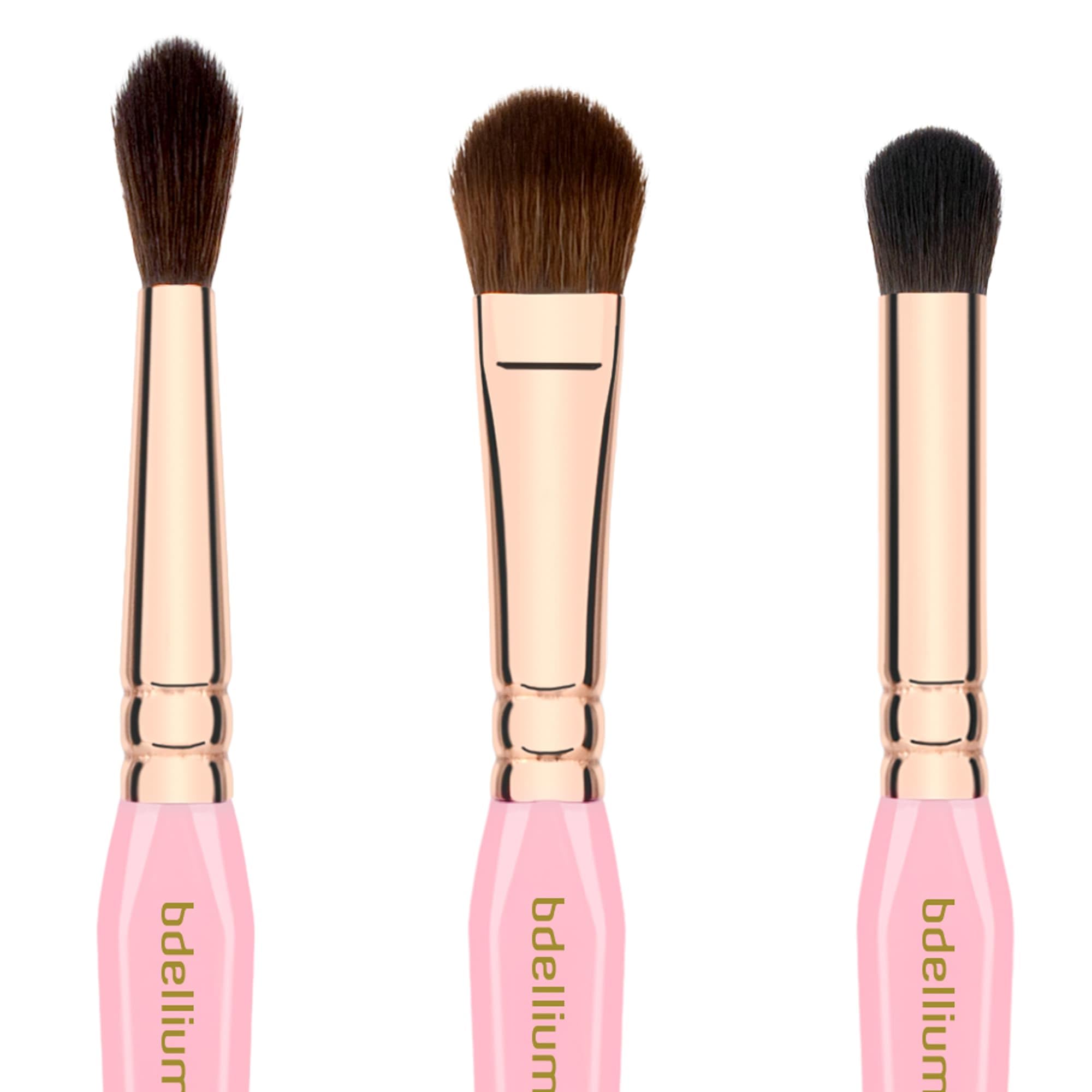 Bdellium Tools Lot de 5 pinceaux de maquillage triangulaires rose doré – Kit de pinceaux essentiels polyvalents pour les yeux avec poils synthétiques doux et virole en laiton or rose pour une gamme de