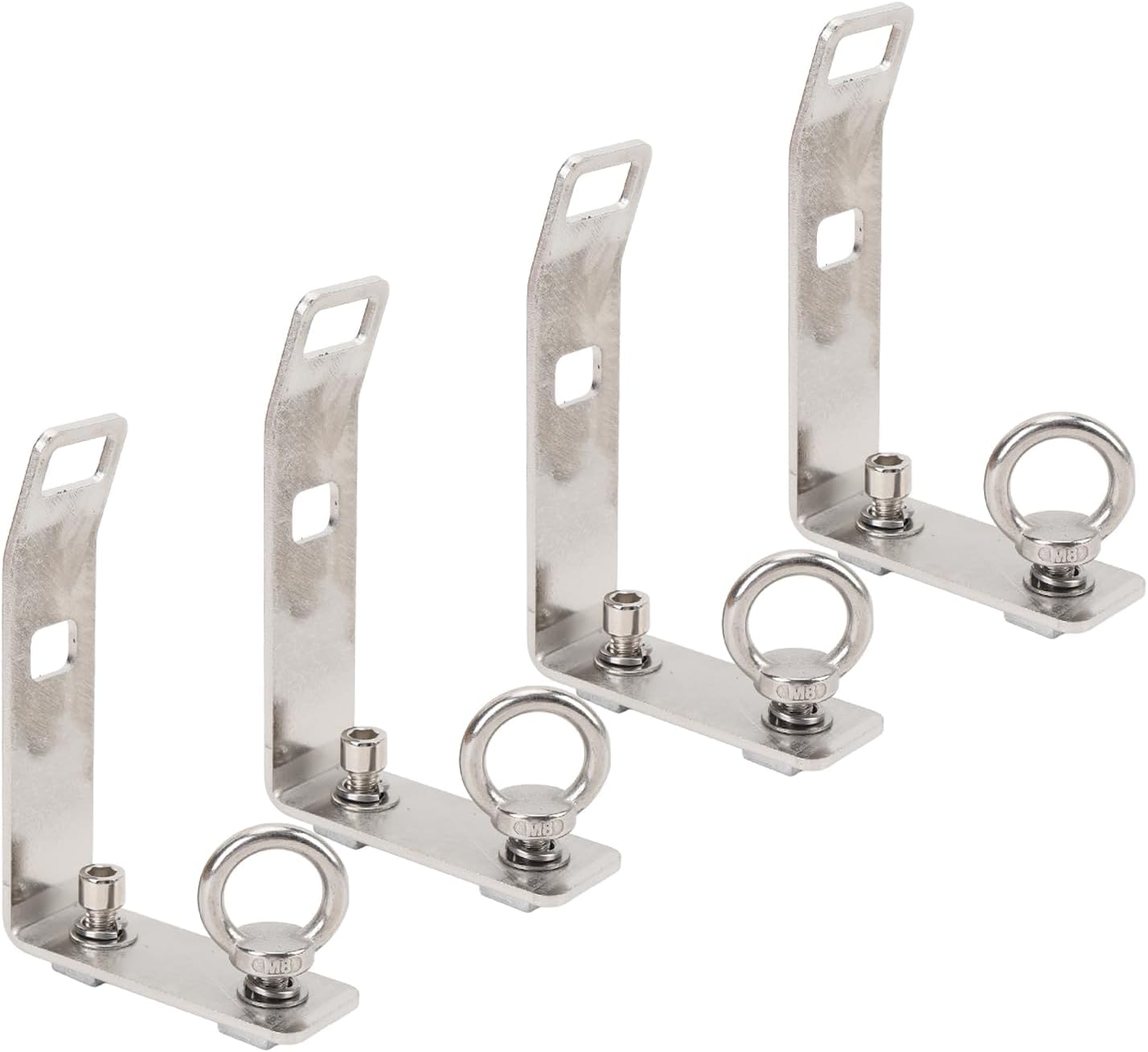 Fabater Load Stops, 4 Pack Stainless Steel T Slot Load Stops for Cargo Security, Roof Rack with Hooks and Closure Loops for Ladder, Firewood Skis, Snowboard, Kayak, Rooftop