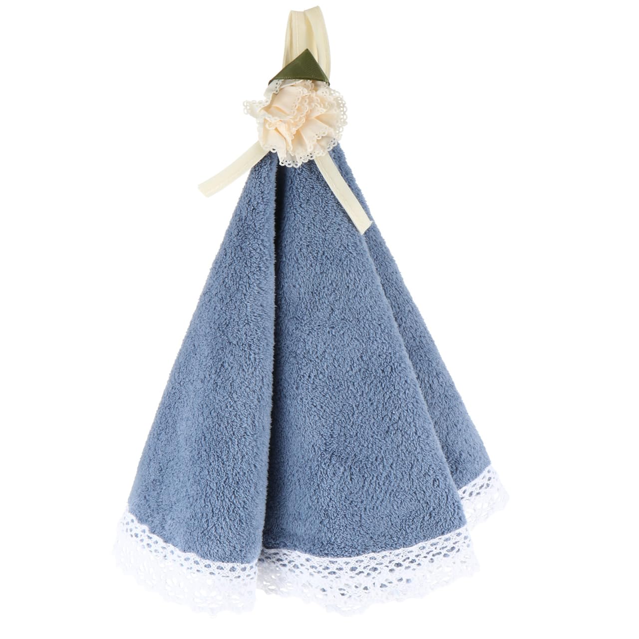 Serviette de toilette microfibre bleue Hemoton avec dentelle et boucle