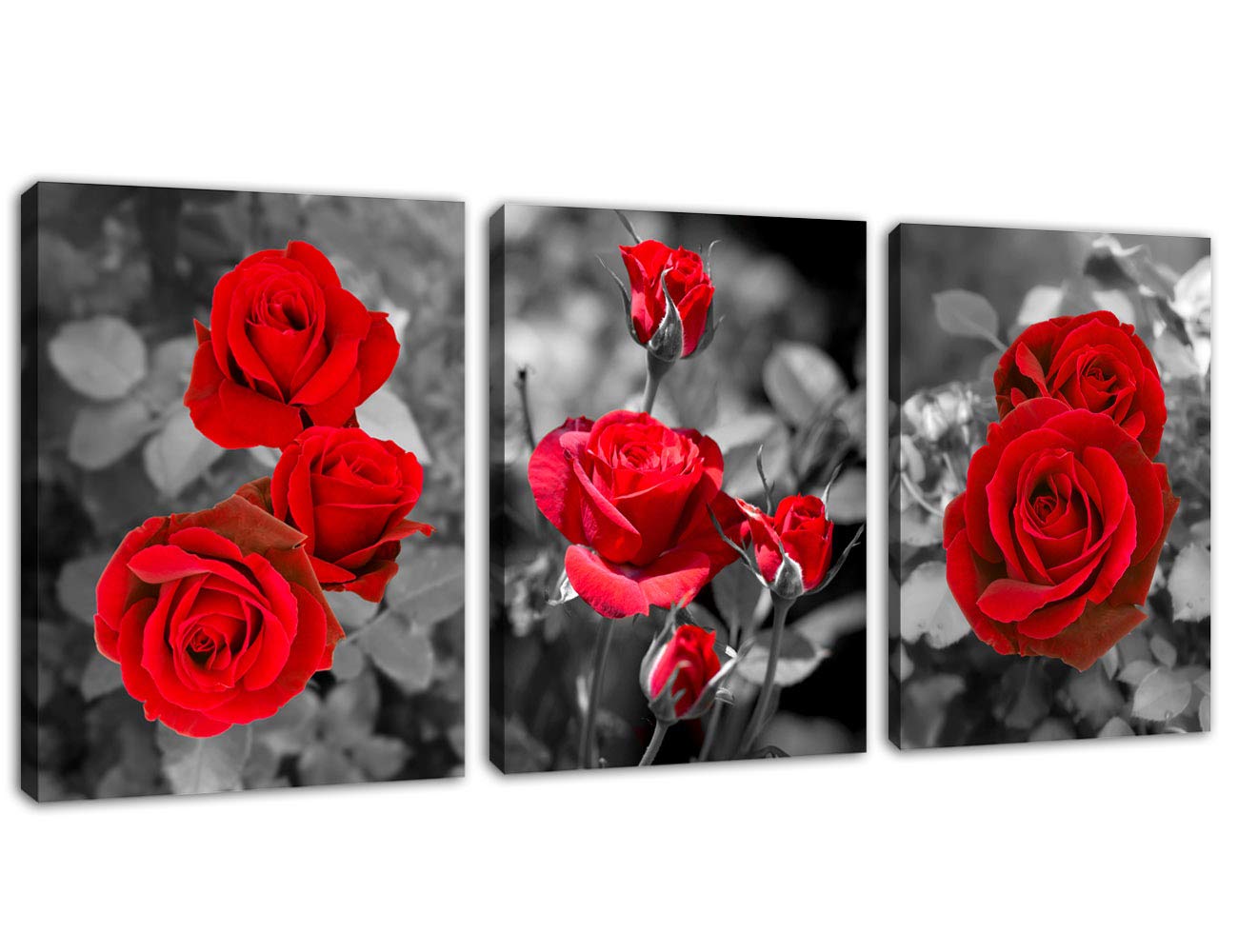 Canvas Wall Art Red Roses Picture Red Blossom Rose Canvas Artwork Prints Contemporary Wall Art for Living Room Bedroom Bathroom Kitchen Office Wall Decor Framed Ready to Hang 12" x 16" x 3 Pieces
