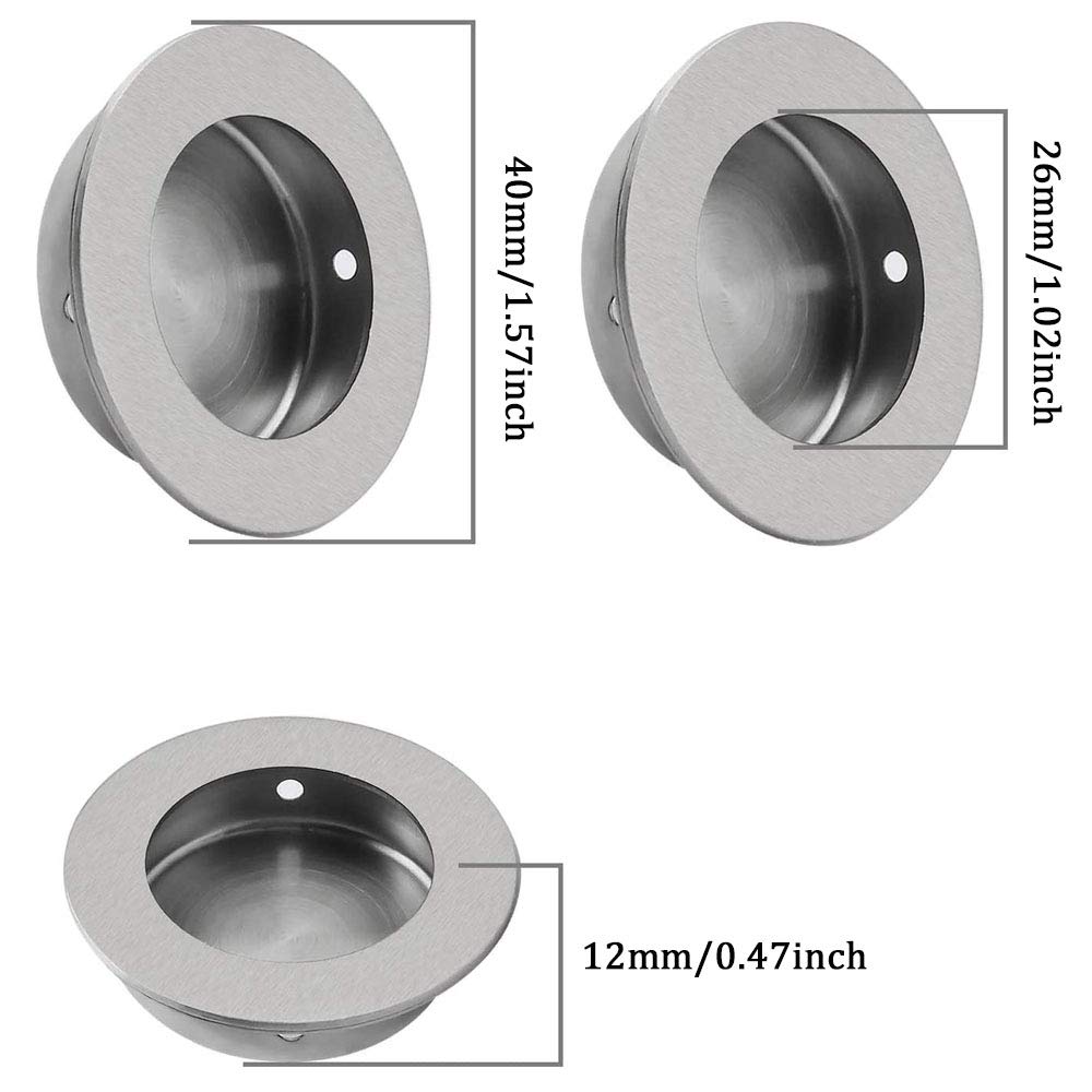 4 stuks inbouw deur trekgreep, roestvrij staal verborgen handvat, ronde verzonken 40 mm verzonken vingertrek met 8 schroeven voor laden, schoenenkasten, kledingkasten, kasten, schuifdeuren 4 stuks inbouw deur trekgreep, roestvrij staal verborgen handvat, ronde verzonken 40 mm verzonken vingertrek met 8 schroeven voor laden, schoenenkasten, kledingkasten, kasten, schuifdeuren