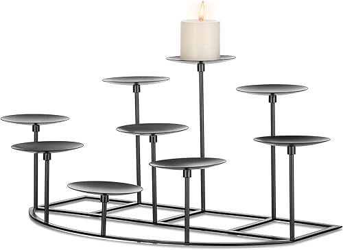 Miniatura 7 de Romadedi Portavelas para chimenea, 9 candelabros, para velas de pilar, soporte de velas doradas, mesa de hierro, centro de mesa, manto, decoración