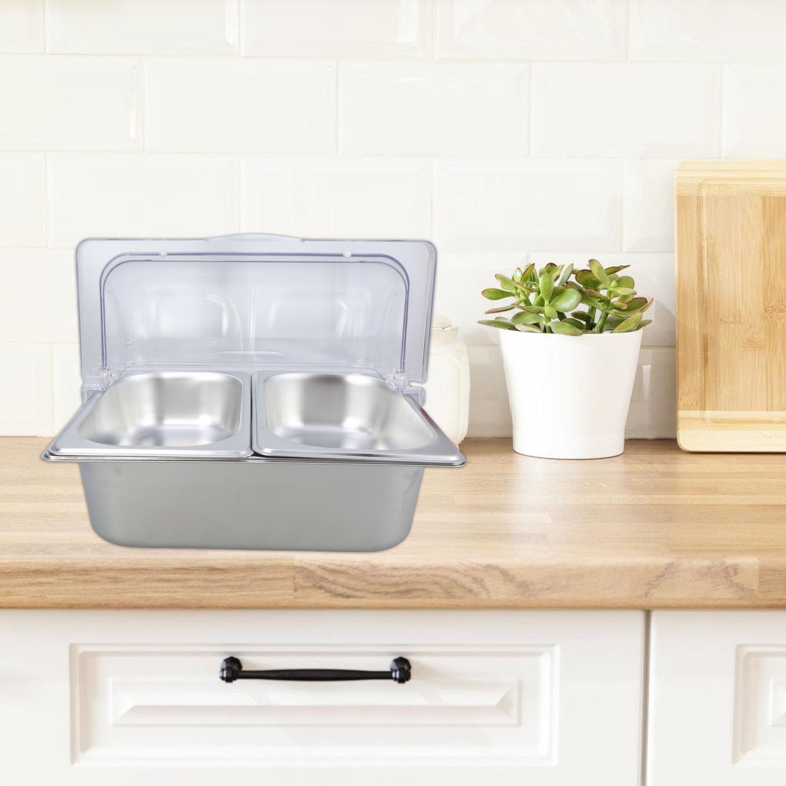 Espositore per condimenti in acciaio inox con divisori Vassoio di presentazione per alimenti per cucina e ristorazione Uso alimentare espositore