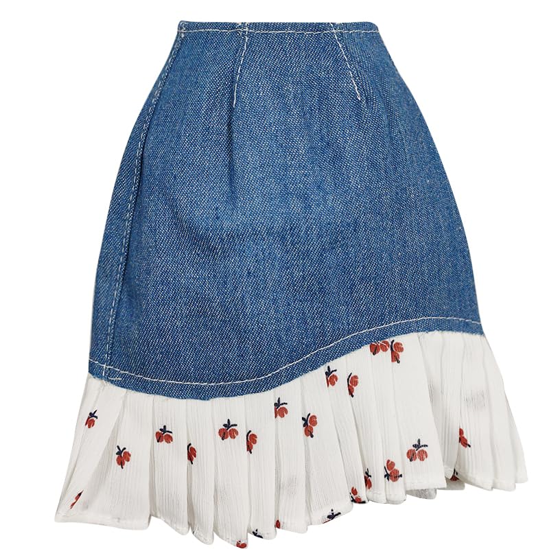 Proudoll 1/3 BJD Doll Clothes Outfit Set, Handcrafted Stylish Floral Blouse, Denim Skirt, Hat, Wig, Cross-body Bag - Image 3