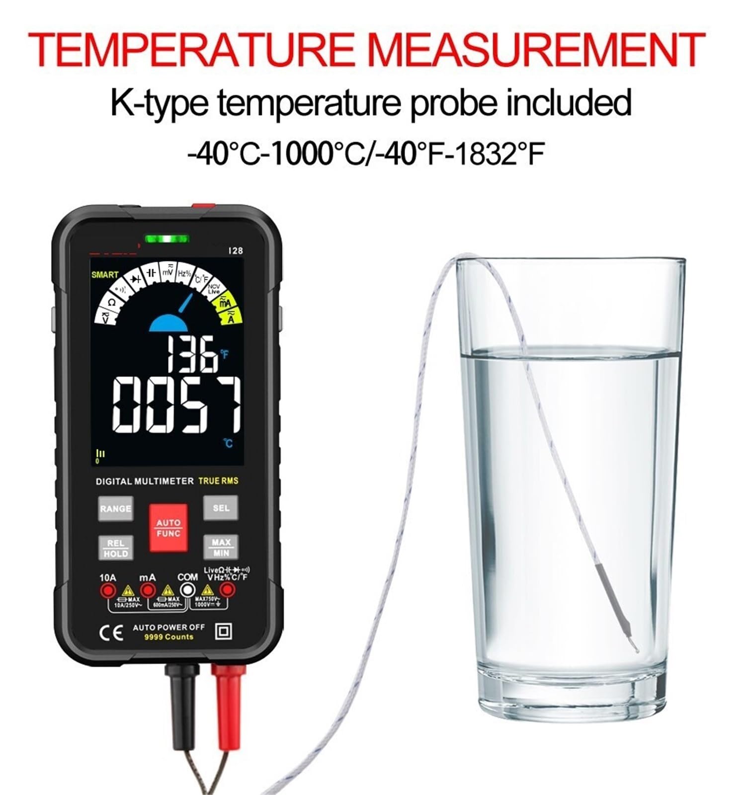 Multimetr Cyfrowy, 9999 zliczeń cyfrowy multimetr inteligentny automatyczny zakres 1000 V 10 A miernik testowy Ohm Hz pojemność REL True RMS AC DC