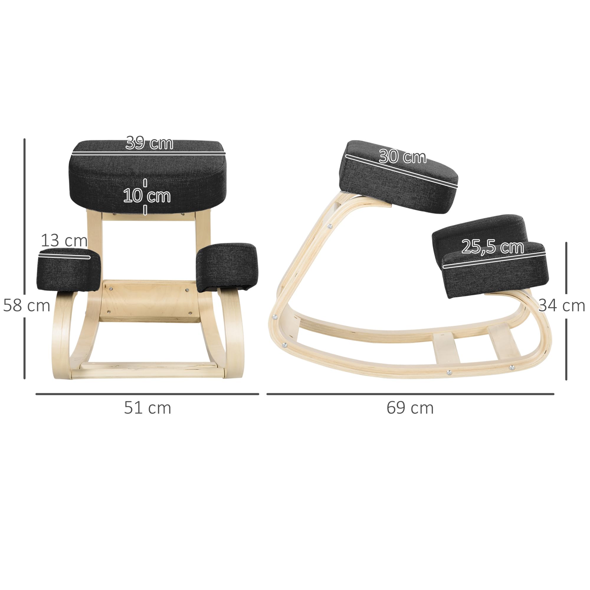 Vinsetto Ergonomischer Kniestuhl, Kniehocker Gesundheitsstuhl für Zuhause, Büro, Meditation, zur Verbesserung der Rückenschmerzen Nackenschmerzen Lindern & Körperhaltung Schwarz