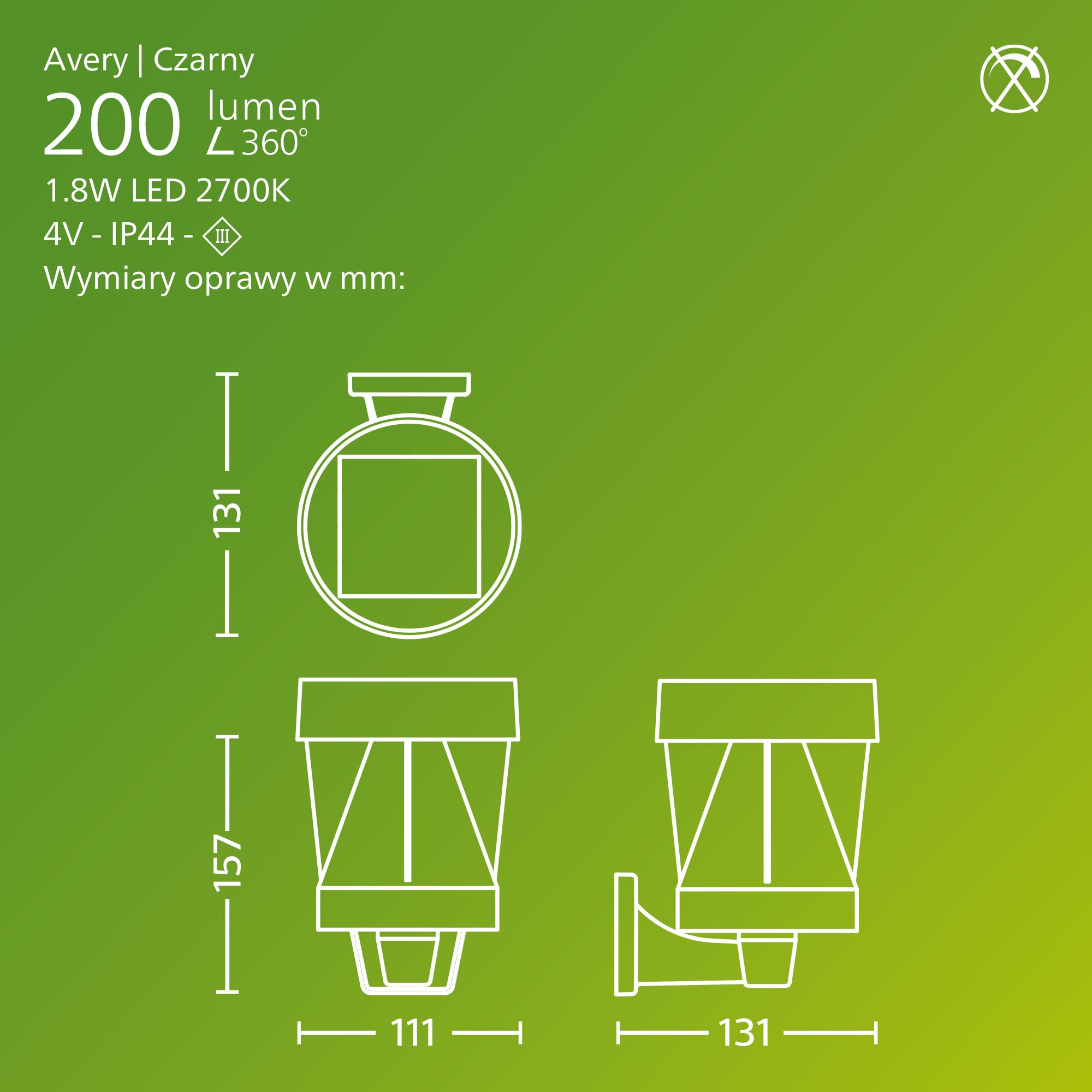 Philips Avery Zewnętrzna Lampa Solarna Ścienna, 2700 K, 200 lm, Czarna