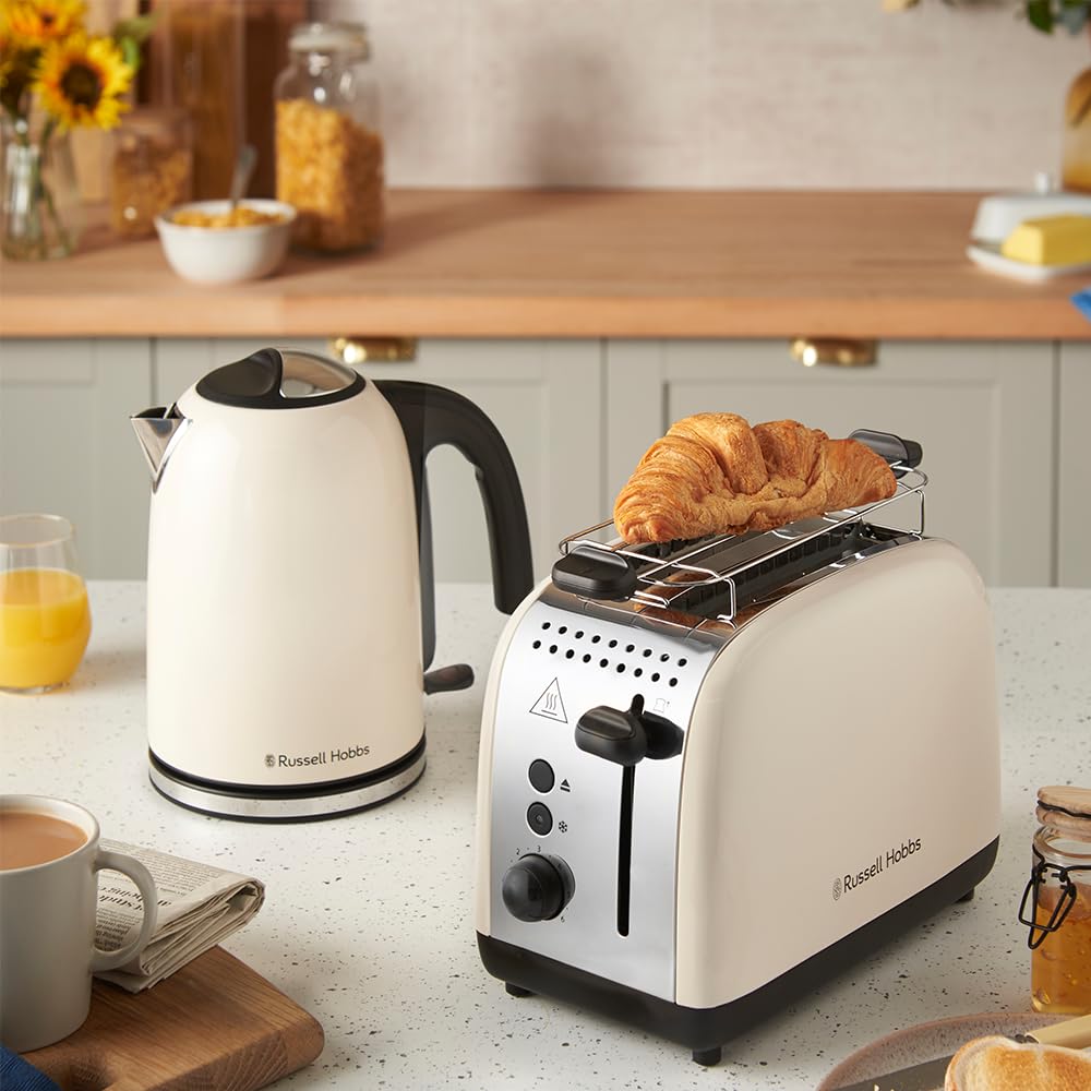 Russell Hobbs Grille pain [pour 2 tranches] Colours Plus Jasmin (6 réglages, fentes longues, dorage rapide, surélévation, décongélation, réchauffage, support petits pains,arrêt auto, 1600 W) 26930-56