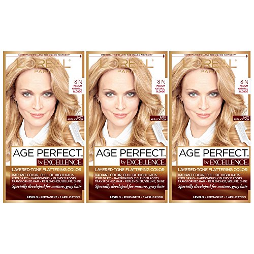 Image of L'Oreal Paris Age Perfect Permanent Hair Color, 8N Medium Blonde (Pack of 3)