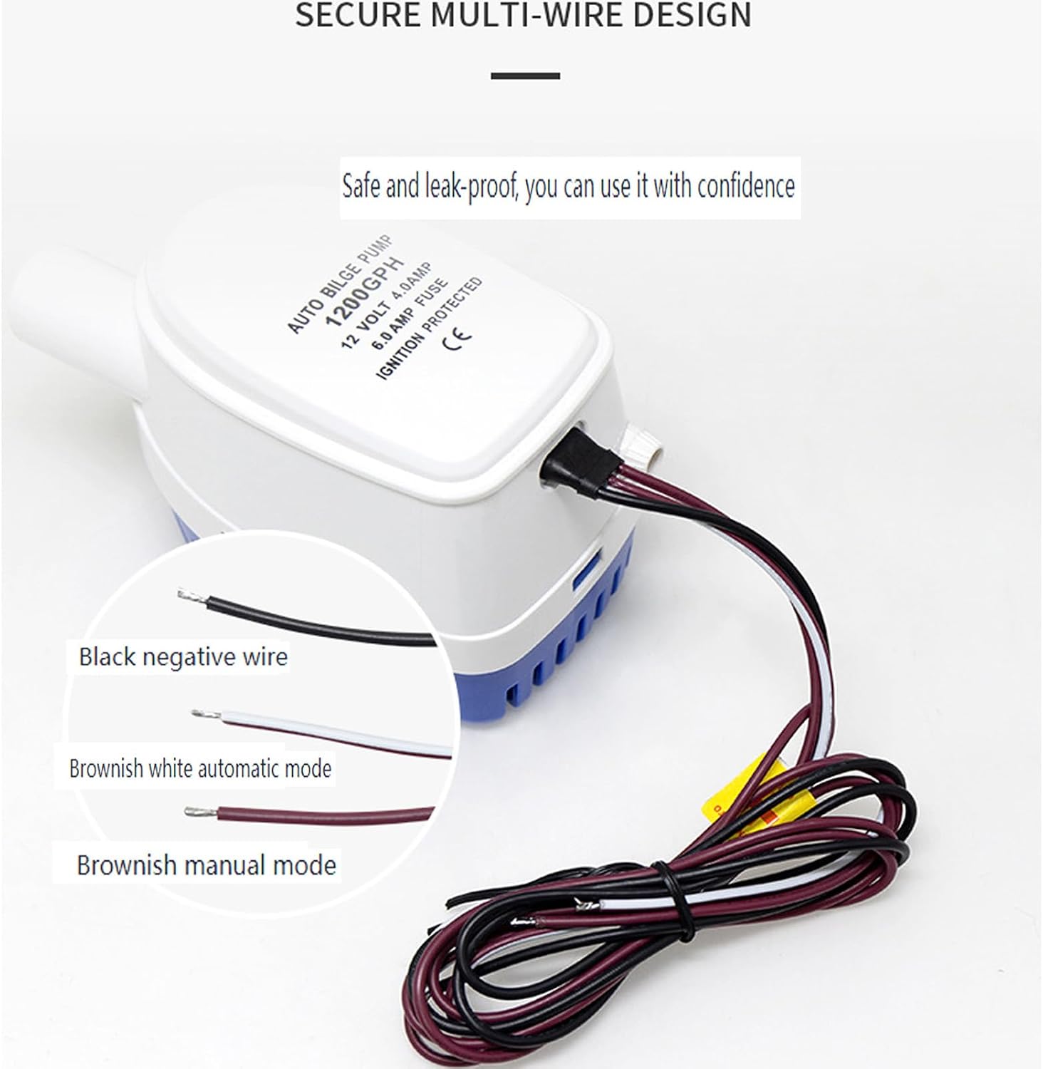 Submersible Bilge Pump 12v 1200gph Automatic Float Switch Marine Water Pump Kit 1-1/8"(29mm) Outlet Dia, Suitable for Yachts, Swimming Pools, Spas and Marine Drainage Pump