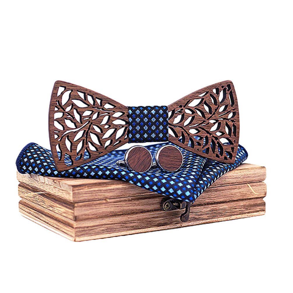 Set di Papillon in Legno Fatto a Mano, con Papillon e Gemelli, Sciarpa Quadrata e Corpetto Dimensione Regolabile