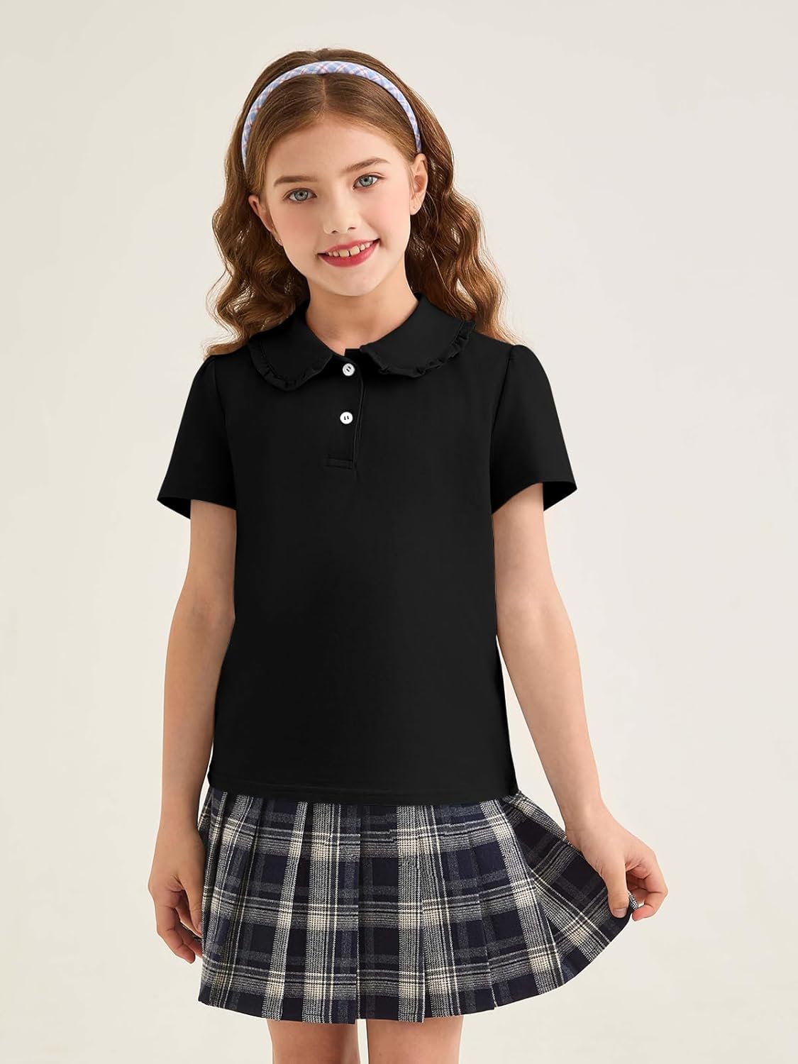 Haloumoning Girls Short Sleeve Polo Shirt Kids Cute Ruffle Peter Pan Collar School Uniform Shirts Tops 5-14 Years - Image 5