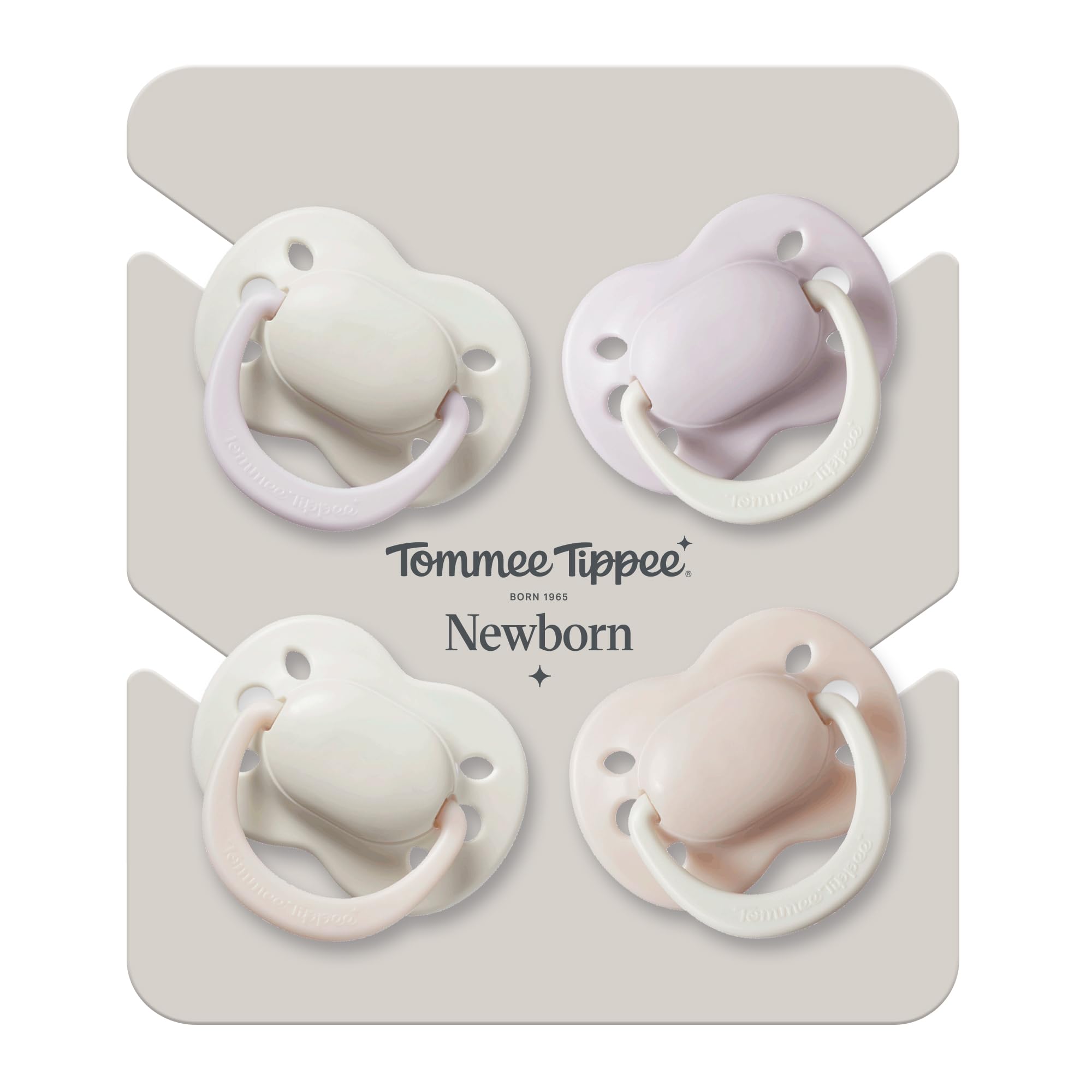 Tommee Tippee Chupete Recién Nacido, 0-2 meses, Pack de 4, Tetina ortodóntica, Orificios adicionales, Tamaño pequeño, Silicona 100% sin BPA, Ciruela claro y Algodón de azúcar
