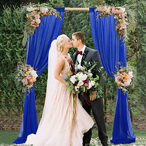Chiffon Backdrop Curtain 5FTx10FT Blue Shower Curtains Sheer Chiffon Curtain 2 Panels 2.5FTx10FT Royal Blue Chiffon Fabric Drapes Photography Backdrop Outdoor Wedding Decor Voile Curtains