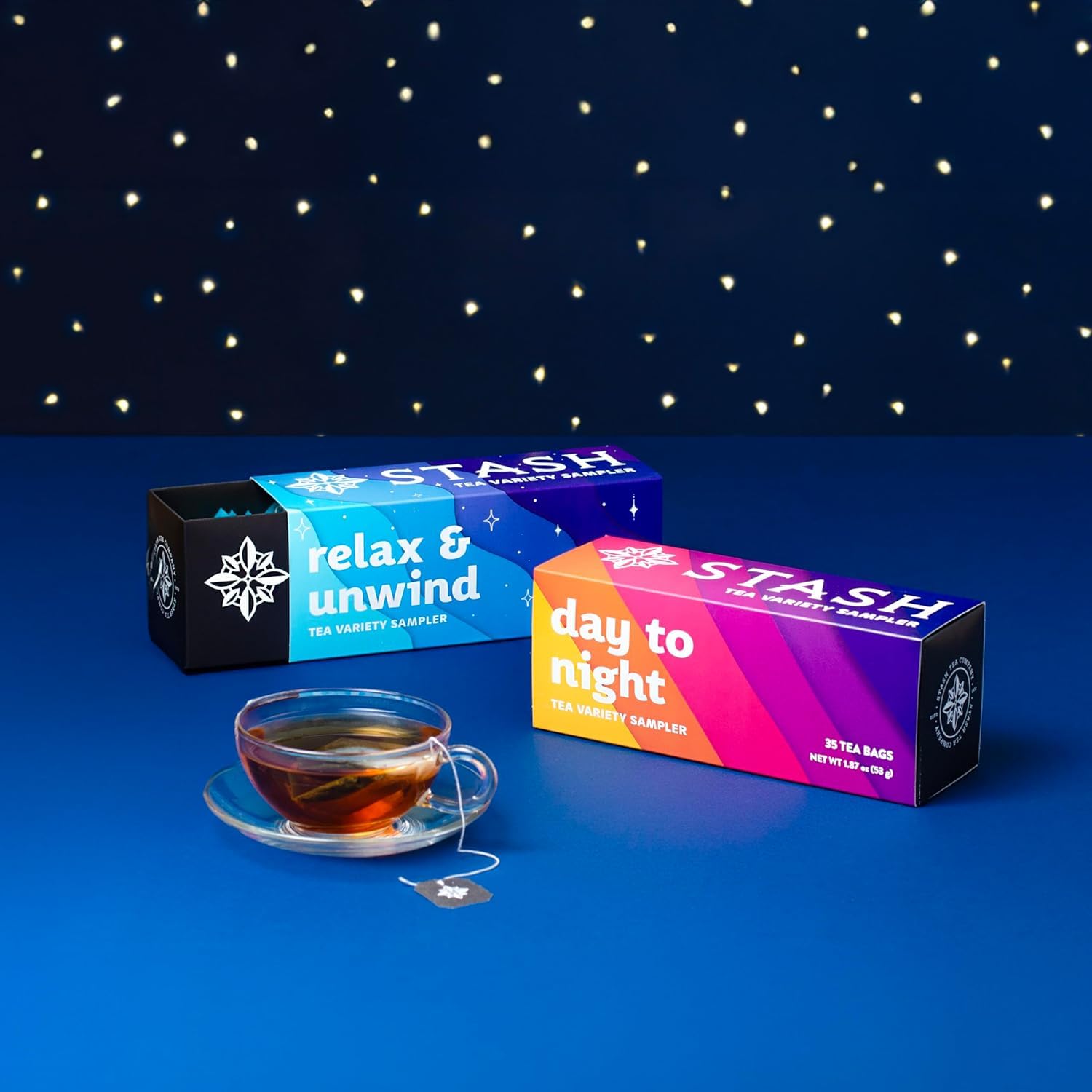 Stash Tea Relax and Unwind - Juego de regalo de té especial surtido, infusiones calmantes para ayudar a la relajación, 7 sabores, 35 bolsitas de té