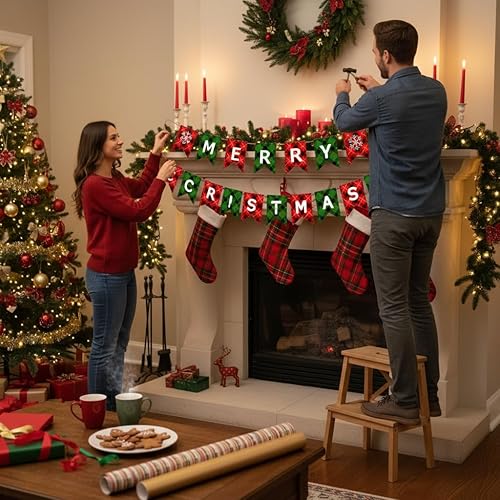 Miniatura 3 de Cartel de Feliz Navidad con cuerda, letrero de papel para chimenea, pared y ventana, decoración de fiesta navideña para el hogar y la oficina,