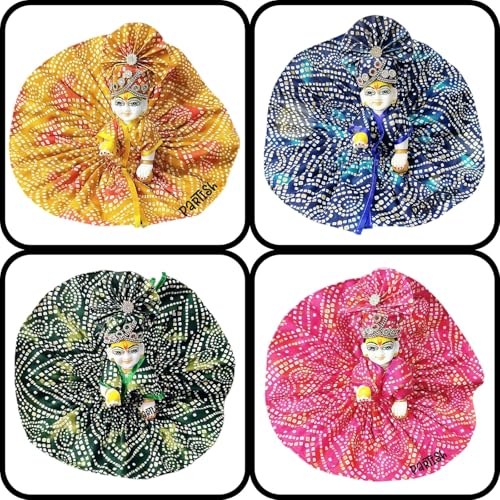 Image of Partish Laddu Gopal Summer Dress with Pagdi (Pack of 4) l Ladoo Gopal Cotton Dress l Kanha Ji Poshak Size 0 1 2 3 4 5 6 (Design B, Size 0)