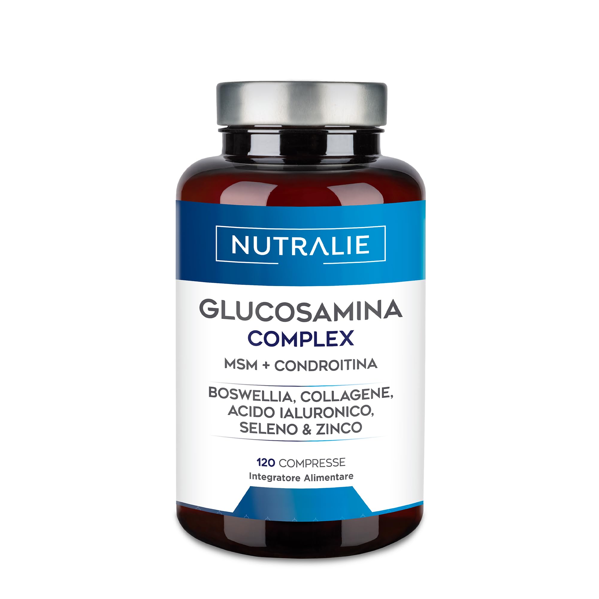 Glucosamina Condroitina MSM, Collagene con Acido Ialuronico, Boswellia, Selenio e Zinco - Glucosamina Complex 120 compresse Nutralie